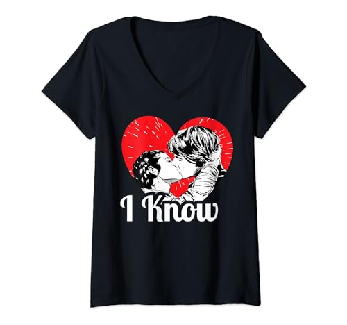 T-shirt col V Star Wars Han et Leia I Know pour femme coupe cintrée en coton