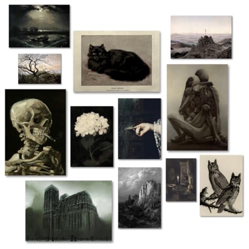 Image of Dark Academia Room Decor (Set of 12) - Gothic Home Decor, Moody Halloween Decor, Dark Academia Aesthetic Pictures, Creepy Posters Goth Art Prints, Edgy Witchy Gallery Wall Art for Bedroom (D 023)