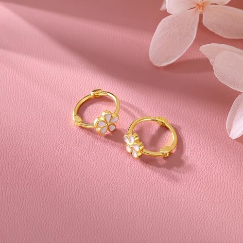 Image of Reffeer Solid 925 Sterling Silver Flower Hoop Earrings Huggie for Women Teen Girls Daisy Hoop Earrings Cartilage Helix Earrings