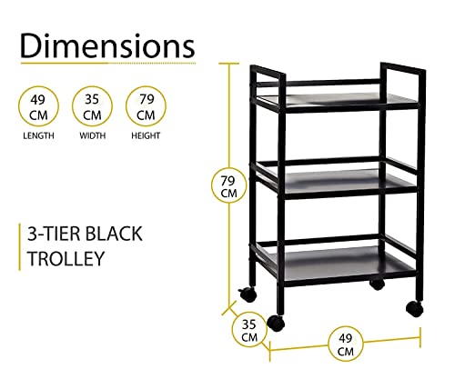 Image of WINSTAR Metal Rolling Trolley with Lockable Wheels | Heavy Duty Multifunctional Metal Frame Cart | Ideal for Home, Kitchen, Bathroom and Office Storage | (Gold, 3-Tier Seller Shipped)
