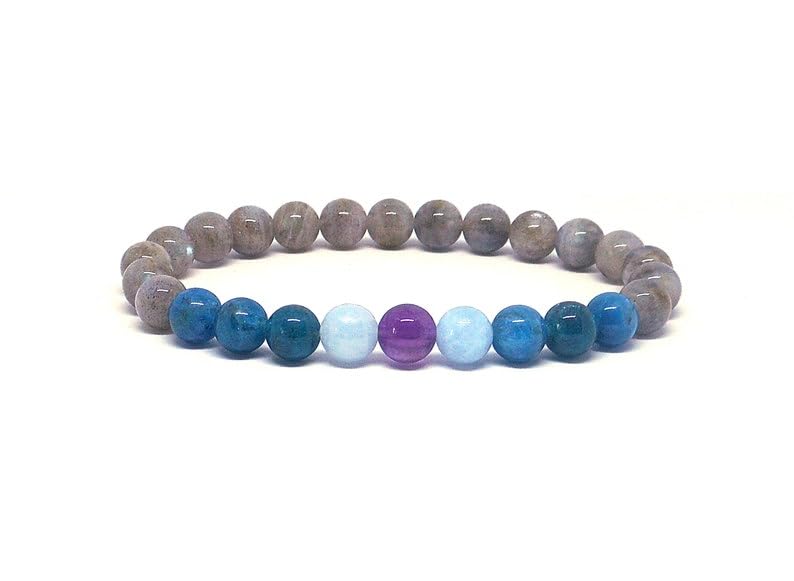 Bracelet en labradorite et apatite de 6mm, perles fines lisses de qualité supérieure