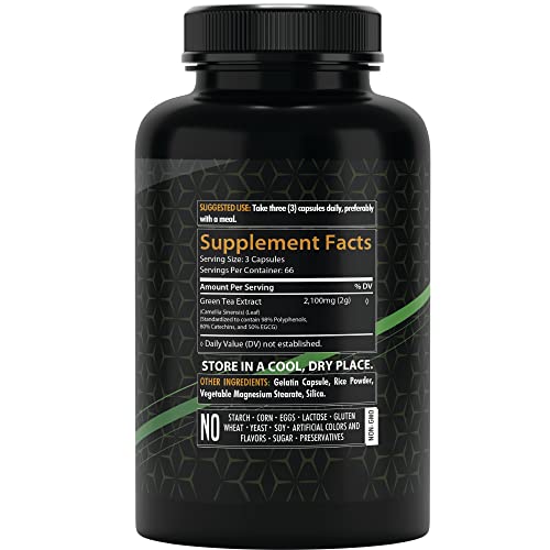 Healthfare Ecgg Green Tea Extract | 200 Capsules | Standardized To Contain 50% Egcg, 98% Polyphenols And 80% Catechins | Herbal Supplement Pills #TOP1