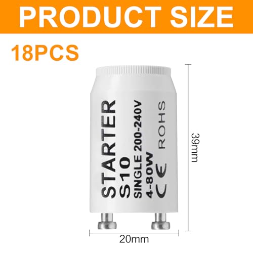 BlueXP 18 Pack Fluorescent Light Starter Switches S10 Longlife Starters for Fluorescent Tubes Lamps, No, 18 pcs - Image 2