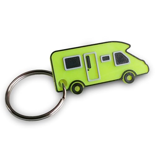 MaJoCompTec 3x Schlüsselanhänger Wohnmobil Reisemobil Kastenwagen Campingbus mit Schlüsselring vernickelt 26mm (Typ Kasten Ducato, Neon Gelb)