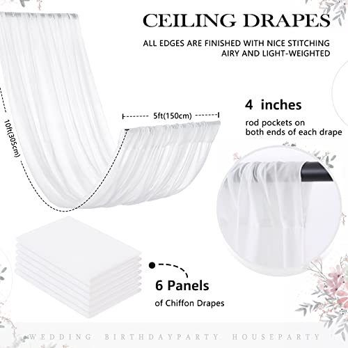 Mokohouse White Ceiling Drapes For Weddings 6 Panels 5Ftx10Ft Wedding Arch Draping Fabric Chiffon Curtain For Party Ceremony Stage Wedding Decoration #TOP2