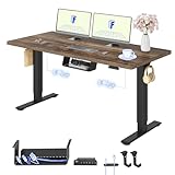 FLEXISPOT Höhenverstellbarer Schreibtisch mit 2 Motoren & 25MM einteiliger Tischplatte,ergonomischer Bürotisch - 140 x 80 cm Walnussbraun, schwarzes Gestell