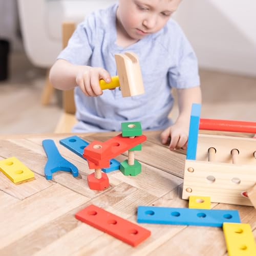 Melissa & Doug Tragbarer Werkzeugkasten, Holzspielzeug, Bauen, Lernspielzeug, Rollenspielzeug, 3-6 Jahre, Geschenk für Jungs oder Mädchen