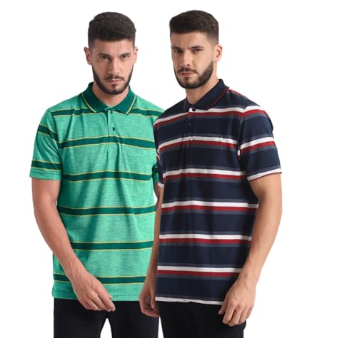 Image of INKKR Striped Men Polo Neck Half Sleeve T-Shirt