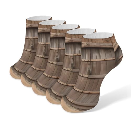 YQxwJL Calcetines de tobillo rústicos con estampado de puerta de madera, paquete de 5 calcetines cálidos para adultos, calcetines transpirables de corte bajo para uso diario