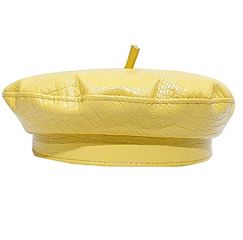 MINGSEECESS Women PU Leather Beret French Black Hat Causal Artist Cap Beanie Hat Fashion Cap