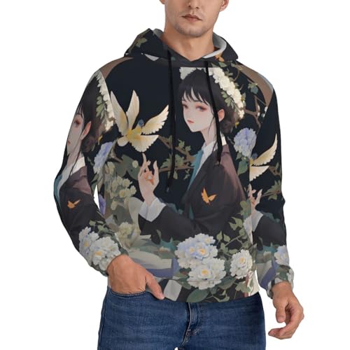 Sweat à capuche fleurs et oiseaux Gardenia noir taille 3XL