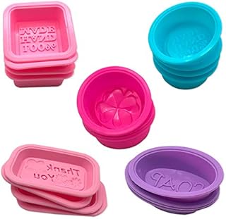 CKANDAY 20 Pcs Silicone Soap Moulds, 100% DIY Handmade Soft Soap Making Supplies Cupcake Muffin Baking Pan Candy Molds for DIY Homemade Craft, Food Grade - Square Round Oval Shaped