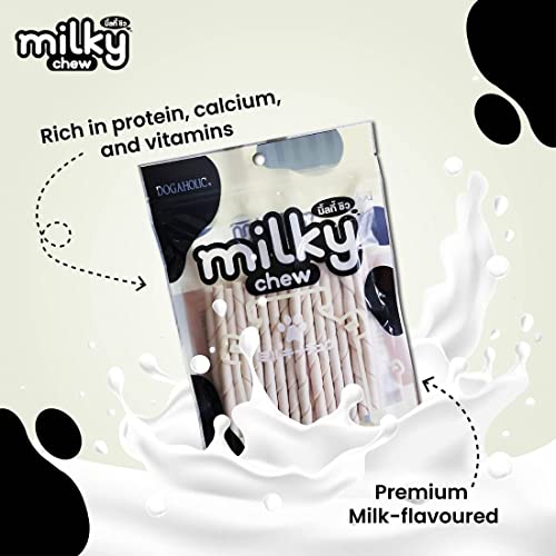 Image of Dogaholic Milky Chew Stick Style Dog Treats Pack of 4, Milk-Flavoured Rawhide Chews for Dogs of All Ages and Sizes, Supports Strong Teeth and Bones, 30 Sticks Per Pack