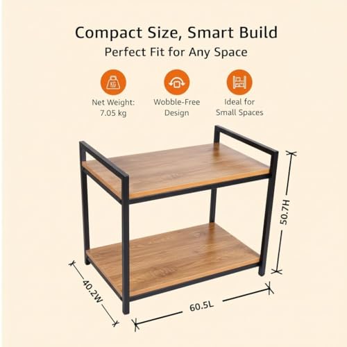 Image of TEKAVO Metal Multi-Purpose Rack for Microwave | Oven | OTG | Kitchen Organizer | Brown | 60.5L x 40.2W X 50.7H CM