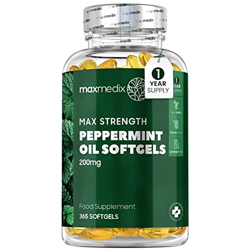 Peppermint Oil Capsules Softgels 200mg - 1 Year Supply - High Strength Peppermint Oil - Easy to Digest & Fast Absorbing Softgels - 100% Natural Peppermint Oil Digestion Supplement - Non GMO