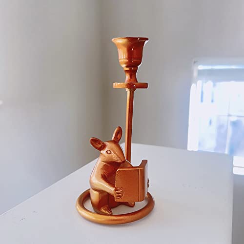 Lemonadeus Mouse Reading Taper Candle Holders Creative Animal Candlestick Holders, Centerpiece Table Decorative Candlelight Dinner Metal Candle Stand Novelty Home Decor #TOP6