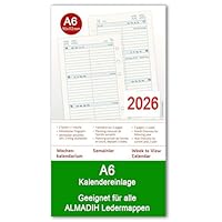 A6 Kalendereinlage 2026 (1 Woche auf 2 Seiten)Wochenplaner für alle gängige Ledermappen Terminplaner Organizer Kombimappe Zeitplaner Ersatz Kalender Einlagen Wochen Kalendarium Jahresplan (A6 Kompakt)