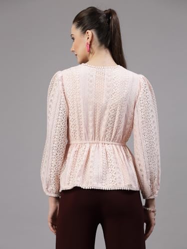 Image of Style Quotient Women Peach Lace Casual Top