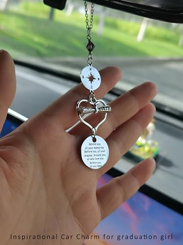 DLYFNVEV High School College Senior Graduation Gifts Compass Car Charm Chain Her Daughter Niece Sister Inspirational New Beginnings Birthstone Custom Graduate Jewelry Accessories Women Feb — view 3