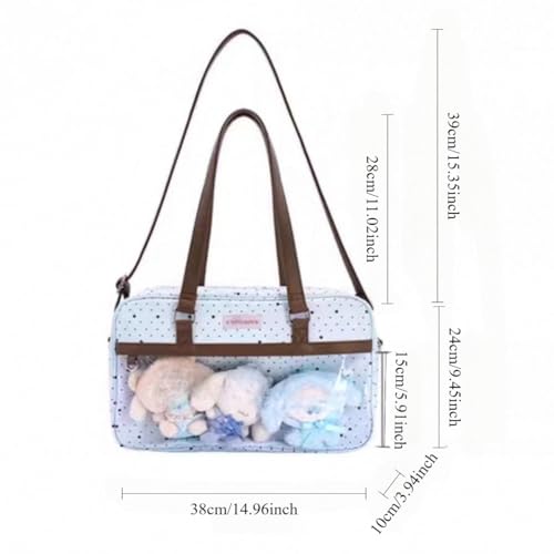 Bolso tote rosa con lunares y charms de peluche miniatura 5