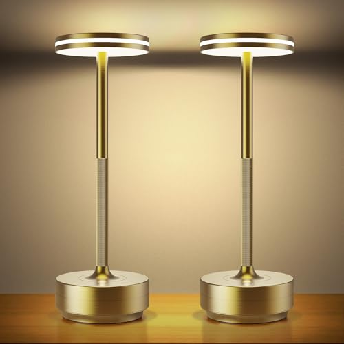 Hapfish 2 Stück LED Akku Tischlampe Kabellos, 5000mAh Moderne Dimmbar Tischleuchte, Wasserdicht, 3 Farbtemperatur, Tischlampen Aufladbar für Indoor...