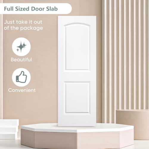 Image of BARNSMITH 28x80 in Raised 2-Panel Arch Top White Primed Interior Door Panel | Smooth Classic Paintable Hollow Core Interior Door Slab, for Swing, Pocket, Sliding Door, Durable and Lightweight