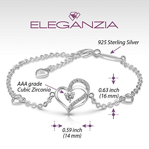 Heart Bracelet Sterling Silver for Women, Cubic Zirconia Love Charm Eternity Bracelet Jewelry Anniversary Birthday Valentine for Her2