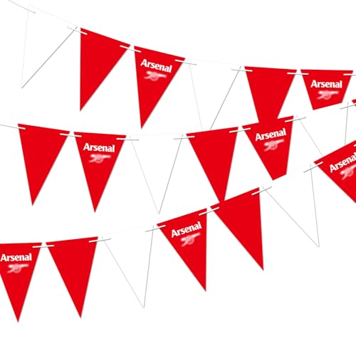 World Cup Football 2026 Bunting 10M 21Pcs Red White Banner Arse-nal Bunting for Arse-nal Football Party Indoor and Outdoor Home Garden Decoration Easy to Hang World Cup Arsenal Banner Decorations.