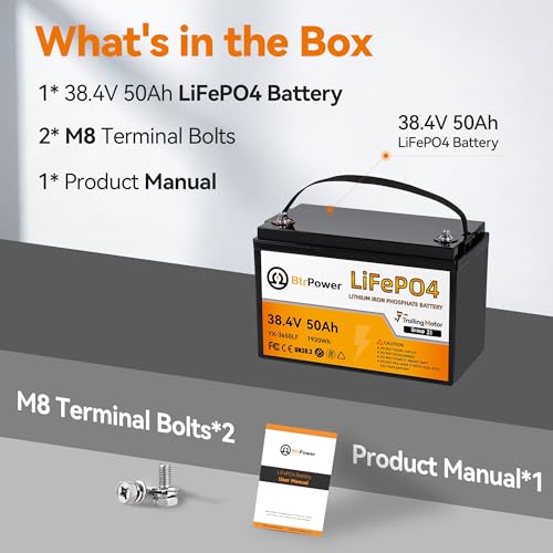 Image of 36V 50Ah LiFePO4 Lithium Battery, Low-Temp Cutoff Protection, Built-in 50A Smart BMS, 1280Wh for Trolling Motor, Marine, Camping and Home Storage