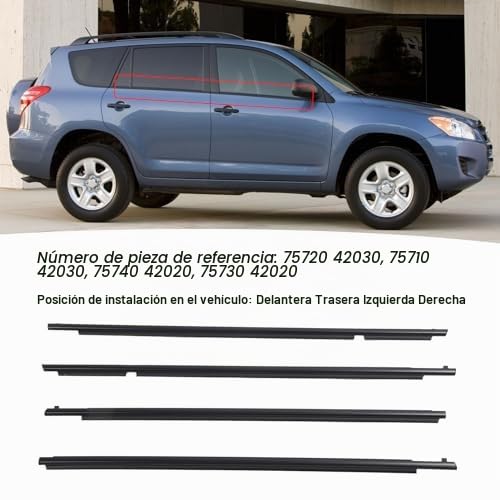 4 Burletes para Ventana con Sellos Impermeables para RAV4 2006-2008, Piezas de Moldura de Goma 75740 42020, Moldura de Ventana de Coche Delantera Trasera Izquierda Derecha a