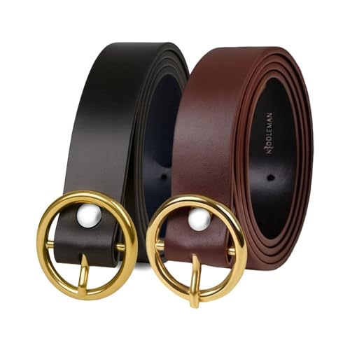 Image of Women's Vegan Leather Belt with Round Metal Buckle | 120 CM Length, 2.5 CM Width | Lightweight, Matte Finish Casual & Formal Belt