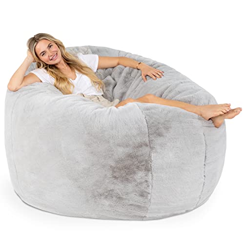 Image of Jaxx 6 Foot Cocoon - 2-in-1 Convertible Bean Bag Bed & Large Bean Bag Chair for Adults - Premium Faux Fur, Silver Rabbit