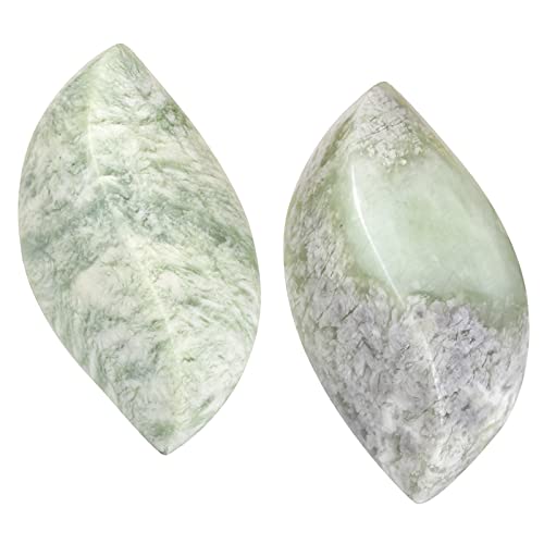 Rockcloud 2 PCS Hand-Carved Leaves Shaped Massage Stone, Polished Pocket Worry Stone for Yoga Meditation Relaxation, Xiuyan Jade