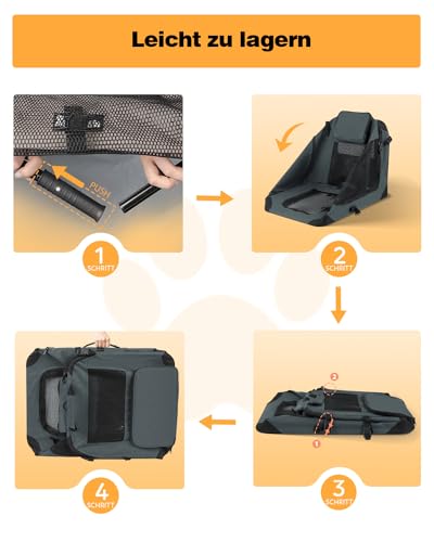 Reerooh Hundebox XL 81x 58 x 58cm, Faltbar Hundetransportbox Inkl.Hundenapf, Tragbare Hundetasche für Reisen, Hunde und Katzen Auto Haustiertransportbox