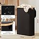 YOUDENOVA Wäschekorb mit Deckel 48L Wäschesammler schmal mit Wäschesack faltbarer Wäschesortierer Holz Bambus Wäschetruhe hoch Laundry Baskets, Schwarz