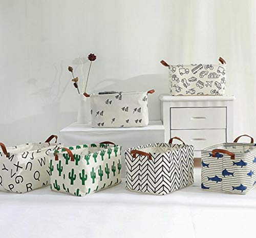 Image of Rectangle Storage Basket Cute Canvas Organizer Bin for Pet /Children Toys, Books, Clothes Perfect for Rooms /Playroom (Grren Cactus)