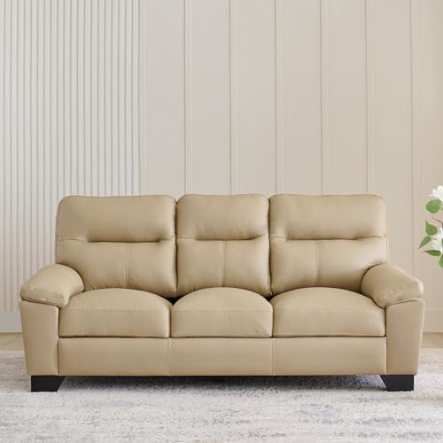 Image of Home Centre | Winchester NXT Half Leather 3+2 Seater Sofa Set | Sofa for Living Room | Solid Wood | Beige | 1 Year Warranty