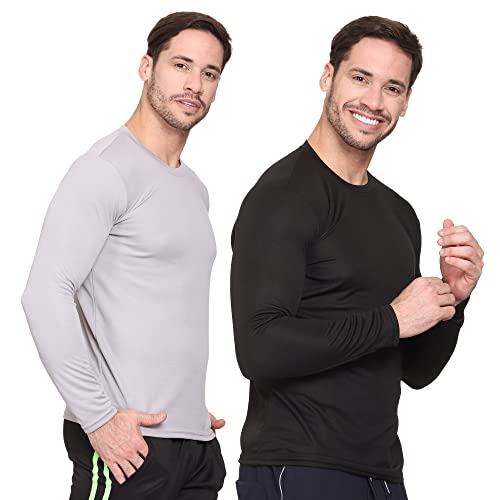 Image of TQH Full Sleeve T Shirt for Men | Pack of 2 T-Shirt for Man Full Sleeve | Gym Workout | Men's Tshirts | Slim Fit Polyester Round Neck Solid Sports T-Shirts for Running Training Casual Wear