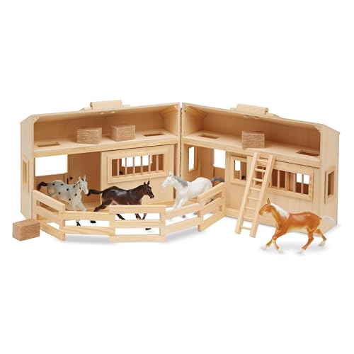 Melissa & Doug Fold and Go Wooden Horse Stable Dollhouse with Handle and Toy Horses (11 pcs) - image 4