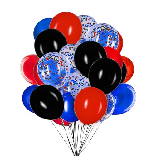 Image of Red Blue Black Balloons,Red Blue and Black Confetti Balloon Theme Birthday Party,12 Inch,Pack of 50