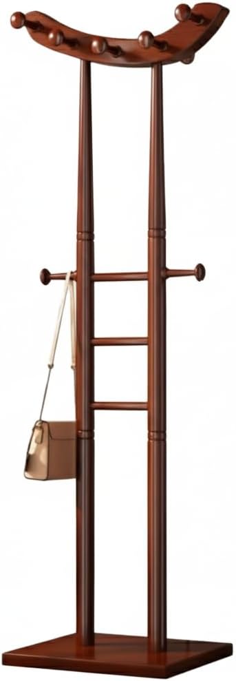Classic Entryway Coat Rack, 67" Freestanding Wooden Hall Tree Garment Organizer with 12 Hooks, Elegant Ladder Style Hat Stand, Non Toppling Square Base, for Entryway, Bedroom, Office, Brown