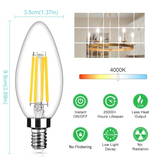 Image of Yochoice E12 LED Candelabra Bulbs, 4W Dimmable B11 Chandelier Light Bulbs