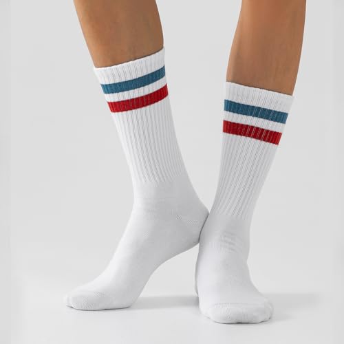 3-5PACK Striped Crew Socks for Women Half Calf Cotton Athletic 80s Retro Tube Socks2