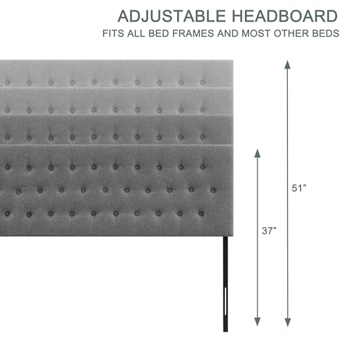 Huatean Home Tufted Upholstered Headboard Queen Size, Solid Wood Head Board With Durable Metal Legs, Adjustable Height Bed Headboard From 37 Inch To 51 Inch Fabric Headboard In Modern Button Design thumb #4