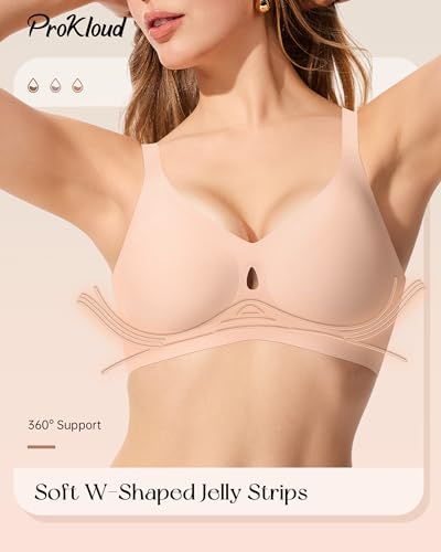 Image of ProKloud Bras for Women No Underwire Wireless Jelly Bras Full Coverage Seamless Push Up Bralettes Support Tshirt Bra