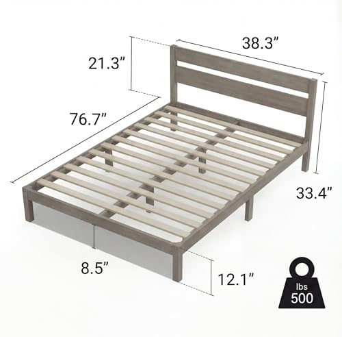 Image of LIFEMENT Full Bed Frame with Headboard Classic Wood Platform, Noise Free, Under Bed Storage, No Box Spring Needed, Easy Assembly, Gray