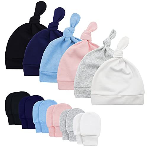Baby Boy Hat And Mitten Set Knot Baby Beanie For Boys Newborn Hat Winter Infant Caps Pink, Sky Blue 0-6 Months #TOP24
