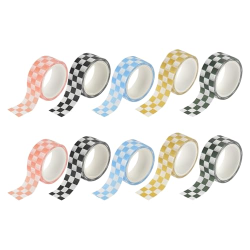 Housoutil 10 Rollos de Cinta Washi Cuadriculada Adhesiva de Papel Decorativa para Manualidades Scrapbooking y Planificadores Set de Cintas Washi Texturizadas para Álbumes y Etiquetas