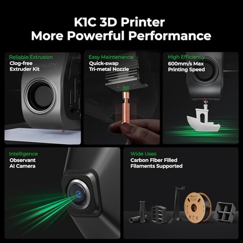 Image of Creality K1C 3D Printer, 2024 New Version 600mm /s High-Speed Auto Leveling Clog-Free Robust Direct Extruder K1 Upgrade 3D Printer with AI Camera 300C Printing Support Carbon Fiber Filaments