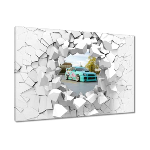 Peinture imprimée sur toile de haute qualité 90x60 cm motif tuned car turquoise prestige